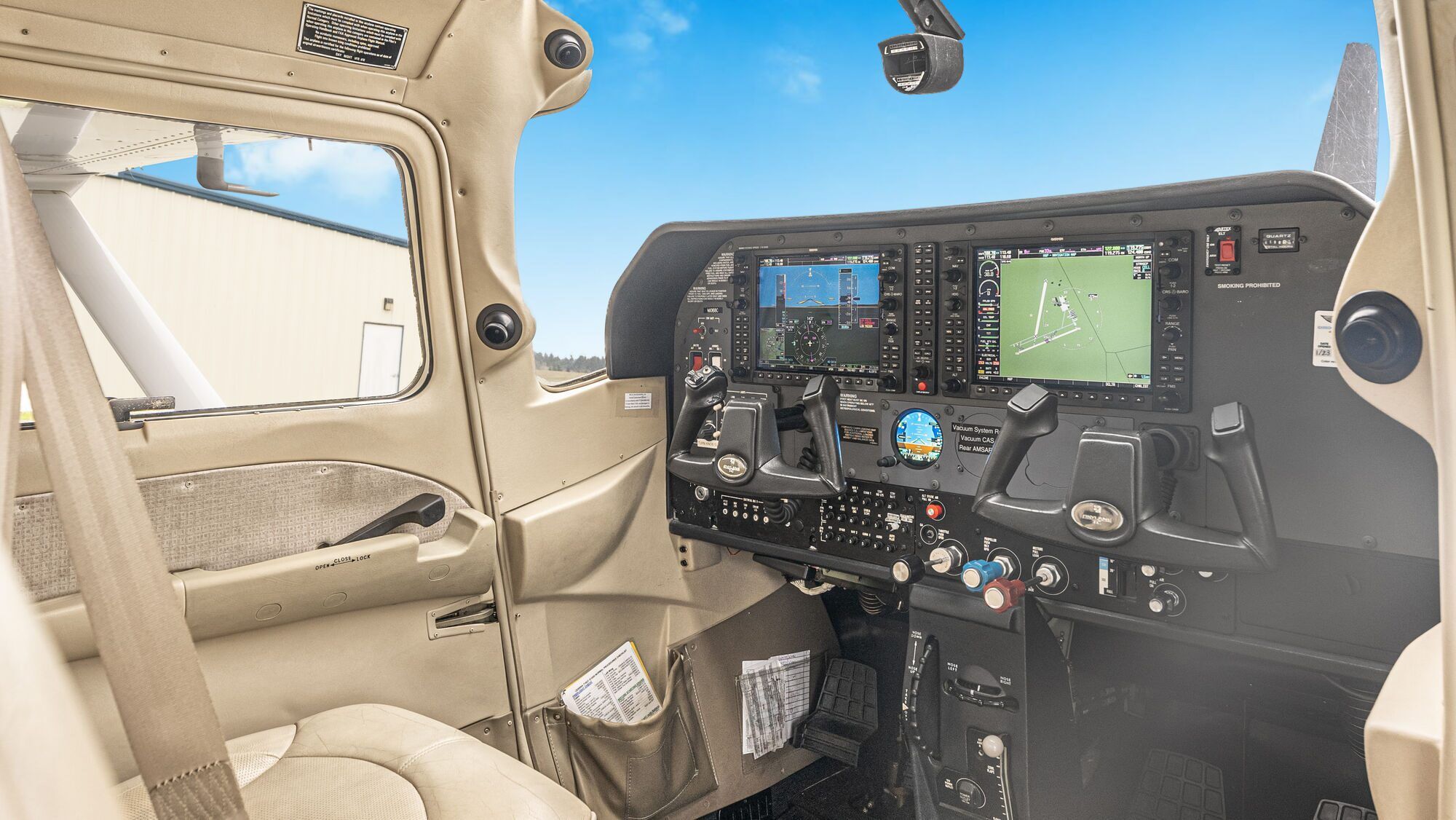 Glass avionics panel in a Cessna cockpit